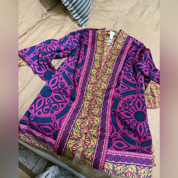 Chicos Reversible Ornate Printed Kimono Jacket Size 3P Pink Purple - Picture 10 of 13